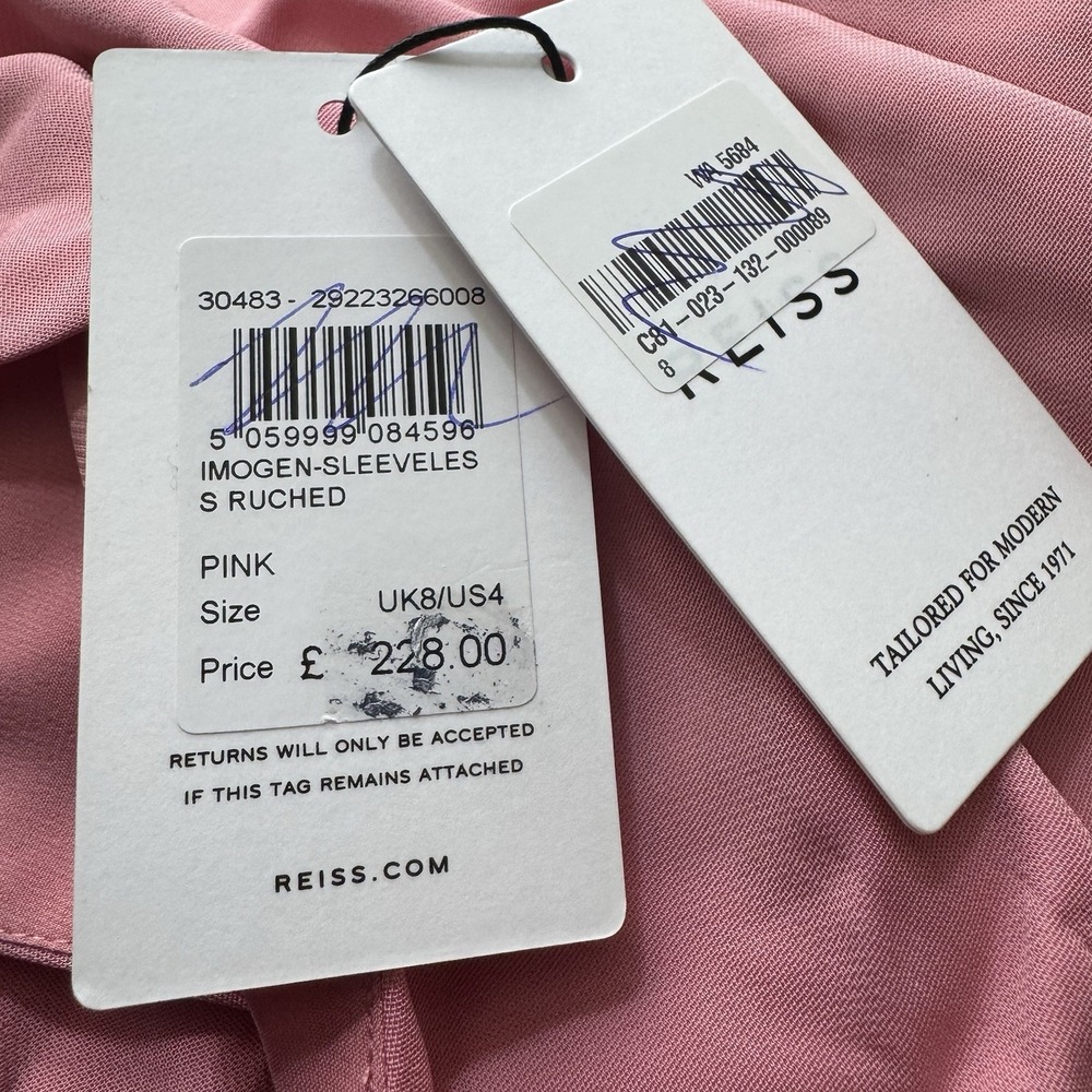 NEW $480 REISS Imogen Sleeveless Ruched Midi Dress in Pink Fitted Side Slit US 4 - Picture 5 of 14